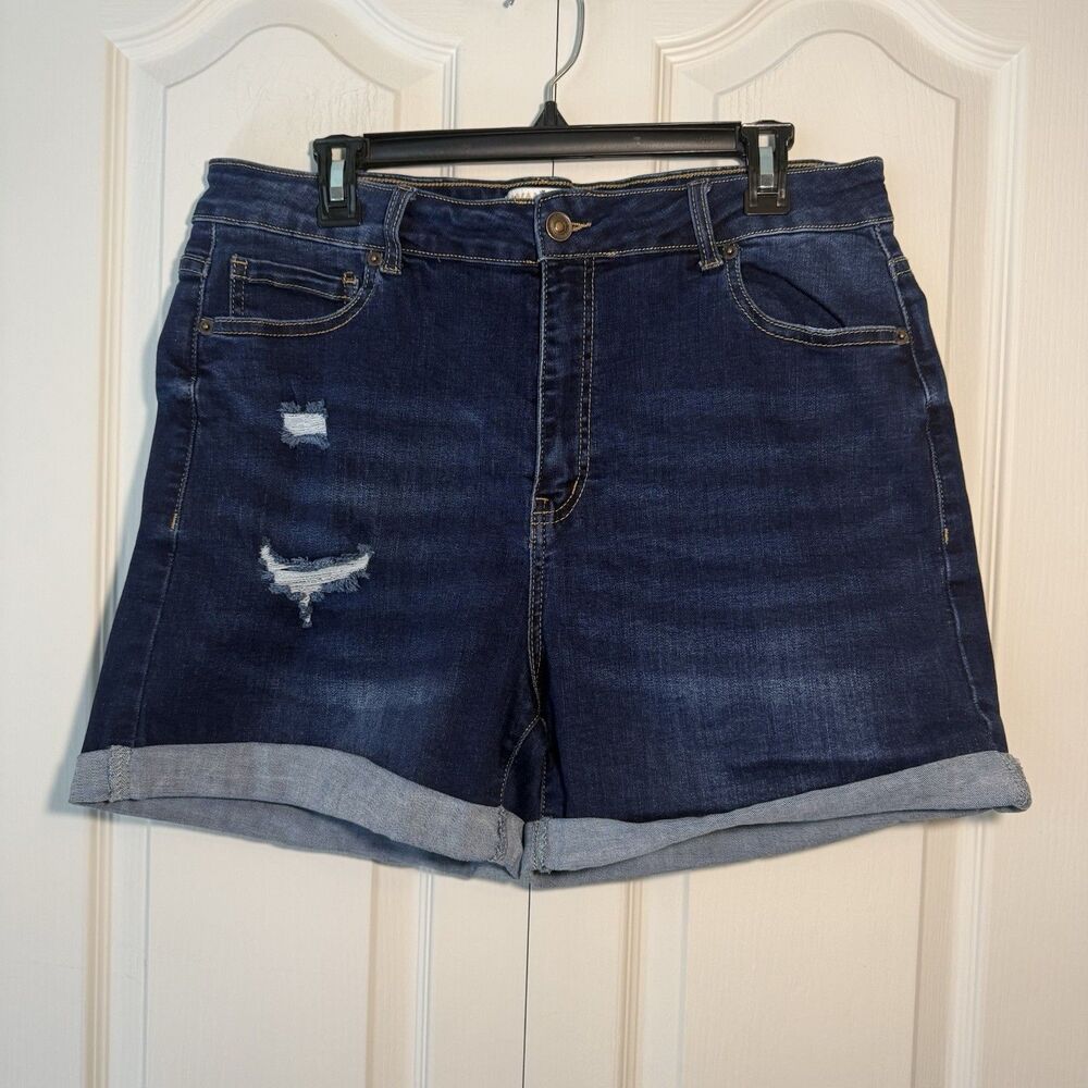Wax Jean Denim Shorts Women's Plus 3XL Blue Distressed Folded Hem